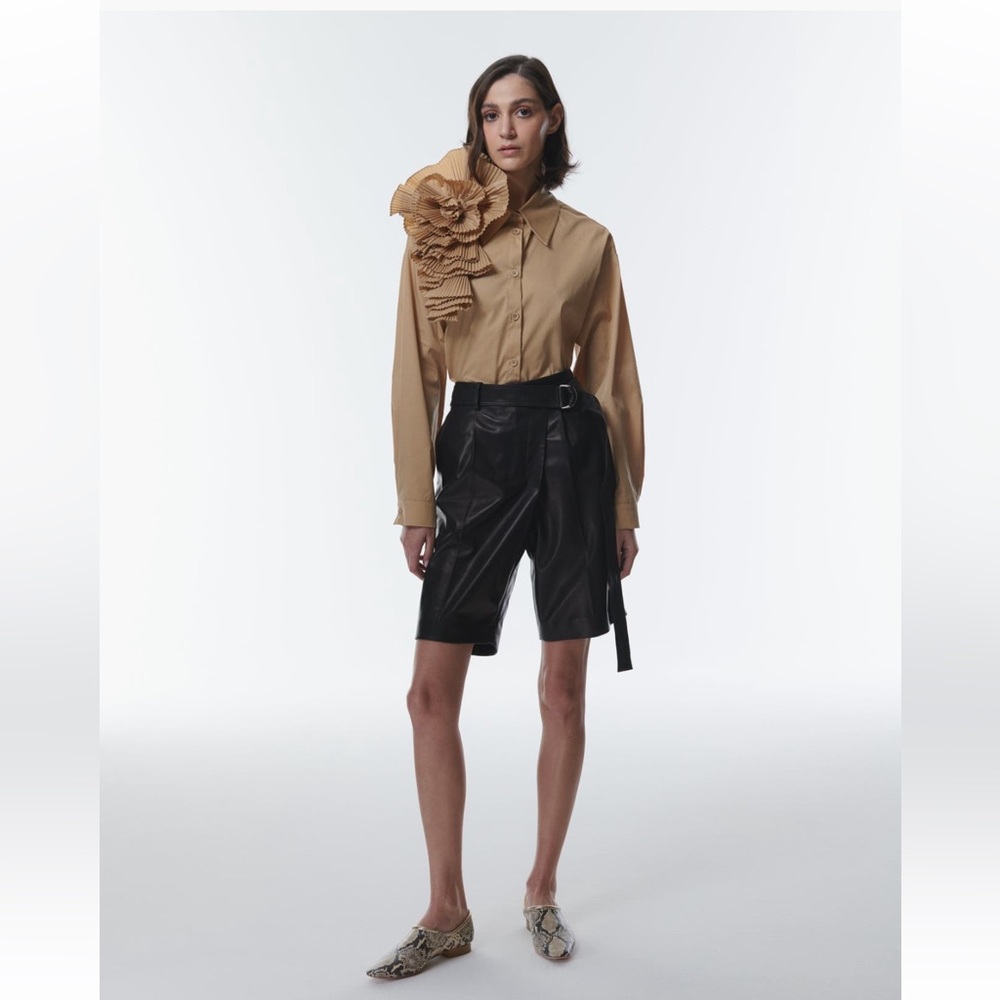 Black Crossover Waist Bermuda Shorts